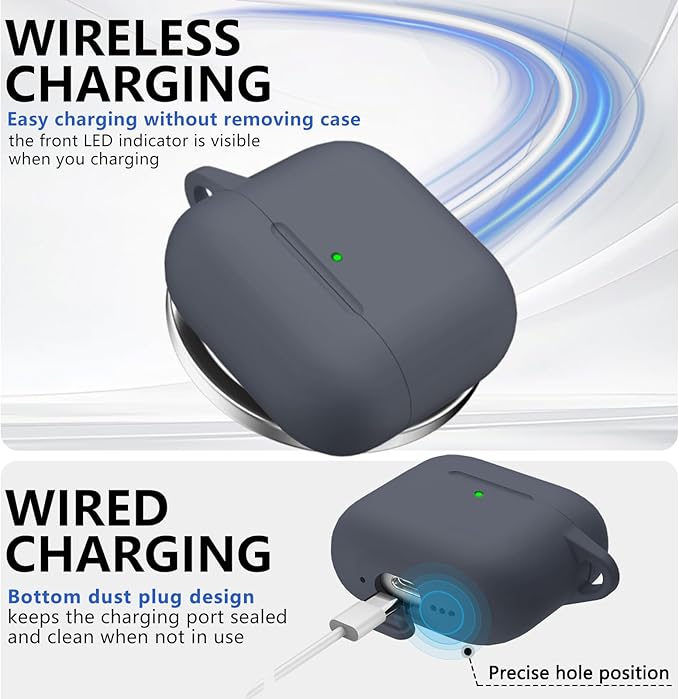 Ljusmicker for AirPods 4 Case 2024 with Cleaner Kit,Soft Silicone Protective Cover for Apple AirPods 4th Generation Cases for Women Men,for AirPod 4 Case Accessories with Keychain-Dark Grey