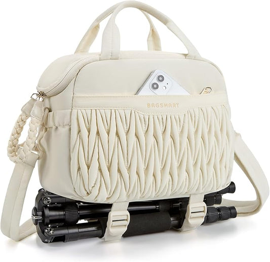 BAGSMART Camera Sling Bag, Portable Small Camera Bags for Photographers with Tripod Holder, Waterproof DSLR/SLR/Cute Camera Case for Women with Rain Cover, Compatible with Sony Canon Nikon, Beige