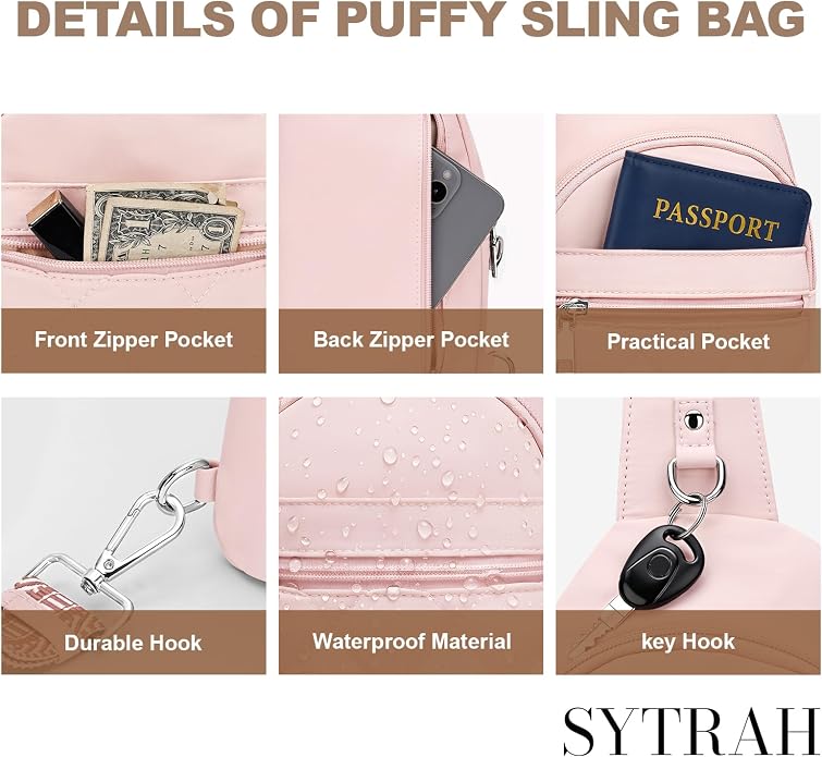 SYTRAH Sling Bag for Women, Anti-Theft RFID Crossbody Bag Nylon Sling Purse for Travel, Puffy Small backpack