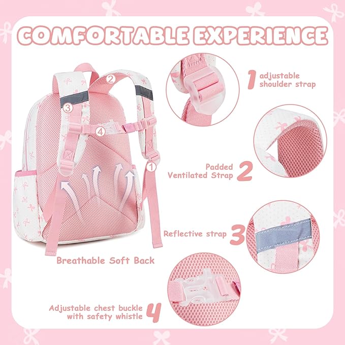 BTOOP Kids Backpack for Girls 4-6, Small Girls Backpack-Preschool Kindergarten School Bookbag with Insulated Lunch Compartment & Chest Strap for Girl