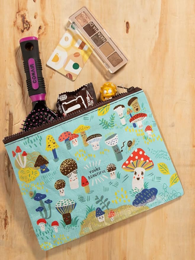 Blue Q Zipper Pouch, Made from 95% Recycled Material, 7.25" h x 9.5" w, Colorful Chunky Zipper
