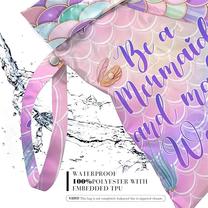 2 Pcs Mermaid Scale Print Wet Bags, Ocean Wet Dry Bag Reusable Zipper Pouch for Swimsuit, Diapers, Pool, Beach, Travel, Dirty Yoga Gym Clothes, Toiletries, Waterproof Birthday Beach Gifts