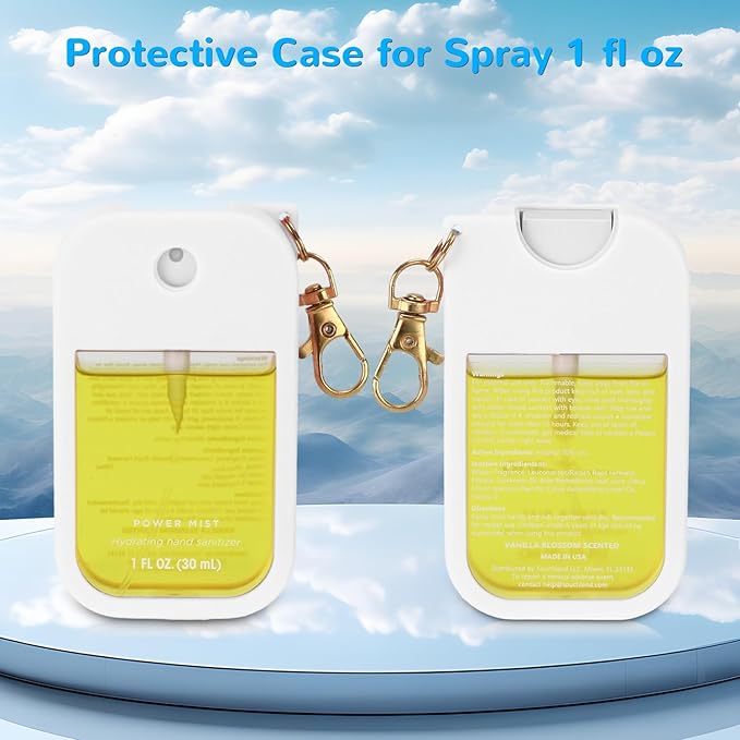 Hand Sanitizer Spray Case Compatible with Touchland Power Mist 1 oz – Silicone Case with Keychain for Touch Land Mist 1 fl oz（30 ml）, Hand Sanitizer Accessory for 1 fl oz (White, 1 Pack)