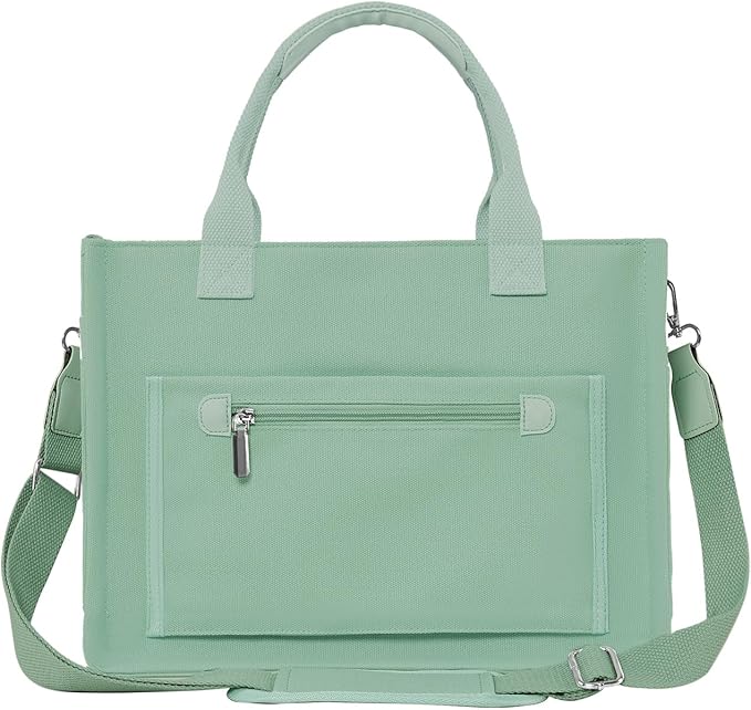 FIORETTO Womens Canvas Tote Bag Purse with Individual Compartment, Zipper Top, Reinforced Bottom & Luggage Sleeve