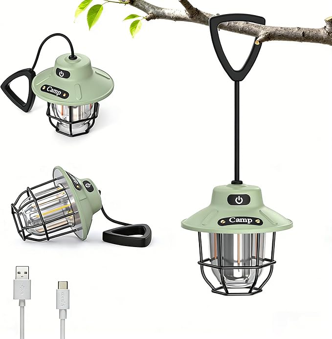 Camping Lantern Rechargeable，1200 Lumens LED Tent Light with 4 Light Modes, USB Portable Outdoor Flashlight for Camping, Hiking, Emergencies, Power Outages, SOS (Light Green)