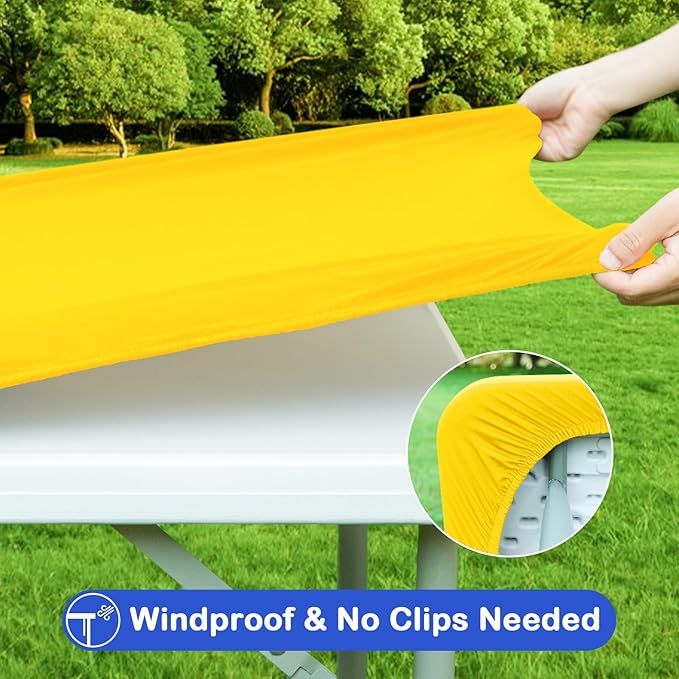 Wolkemer 4 Pack Yellow Fitted Tablecloth 34x34 Inch Square Elastic Edges Table Cloth, Spandex Stretch Table Cover with Machine Washable Fabric for Wedding Party Picnic Dining Indoor Outdoor