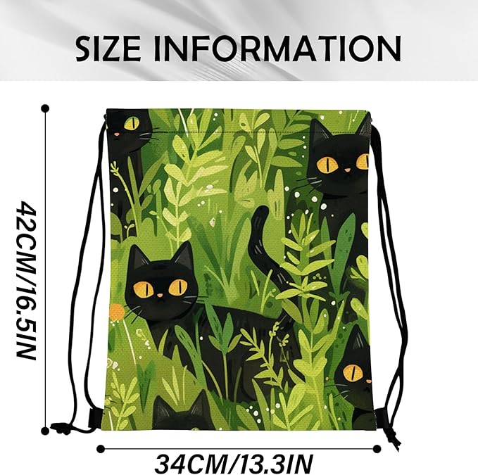 Drawstring Backpack Draw String Sports Bags for Gym Travel Beach Waterproof Cute Sackpack Men Women Aesthetic (13"×17")-Cat