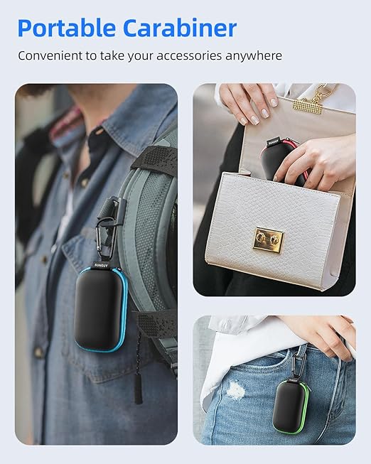 SUNGUY Earbuds Case 4Pack, Rectangle Earbuds Carrying Case, Portable Earphone Pouch Phone Accessories Organizer with Carabiner for Earphone, in-Ear Headphones, Earbud, SD Card, USB Charging Cable