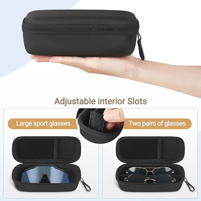 Mkono Travel Sunglasses Organizer Glasses Case Multiple Pairs with Adjustable Slots Eyeglasses Case Storage Box for Men (2 Slots, Black)