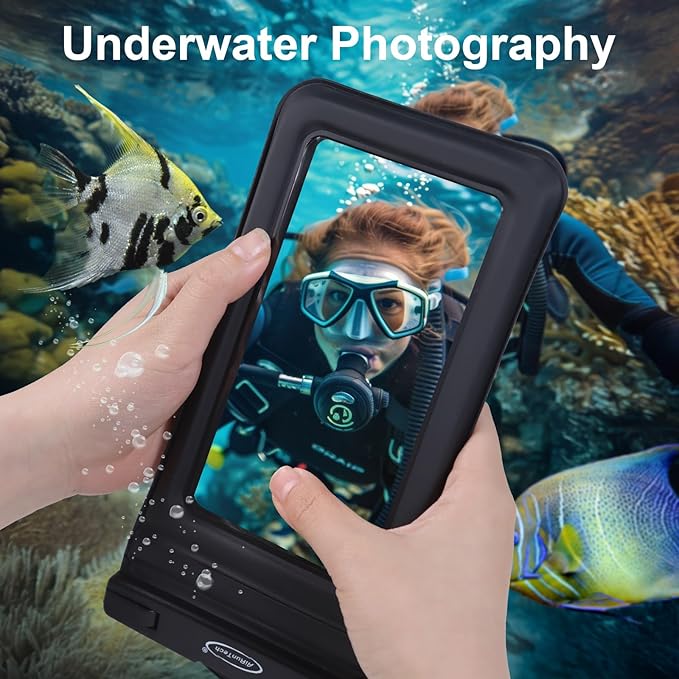 AiRunTech XL Waterproof Phone Pouch,Double Seal Floating Phone Case for Swimming Kayak Paddle Board,Protector iPhone 17 16 15 14 13, River Lake Canoe Boating Beach Accessories(Iridescent Pink+Black)