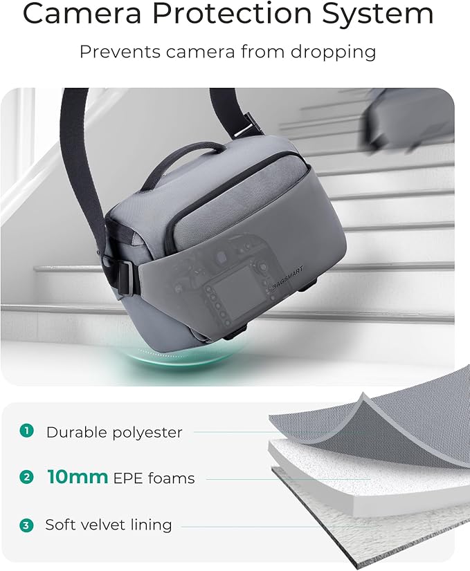 BAGSMART Camera Sling Bag, Small Camera Bags for Photographers with Tripod Holder, Waterproof DSLR/SLR/Mirrorless Camera Bags Crossbody with Rain Cover, Compatible with Canon Sony Nikon, Gray