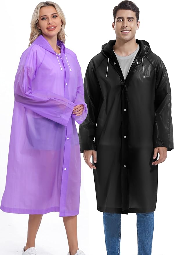 2PCS Rain Ponchos for Adults Reusable Rain Coats for Adults Rain Jackets Raincoats for Men Women