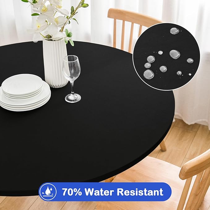 Wolkemer 2 Pack 5 Foot Black Fitted Tablecloth 60 Inch Round Elastic Edges Table Cloth, Spandex Stretch Table Cover with Machine Washable Fabric for Wedding Party Picnic Dining Indoor Outdoor