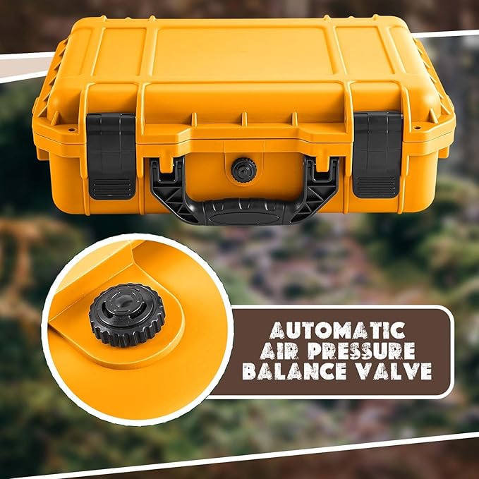 Relaxweex 1 Pcs Waterproof Hard Case with DIY Customizable Foam Insert Portable Protective Case with Knife for Camera Drones Equipments Tools Test Instruments(Yellow,8.5 x 6.5 x 3.7 Inch)