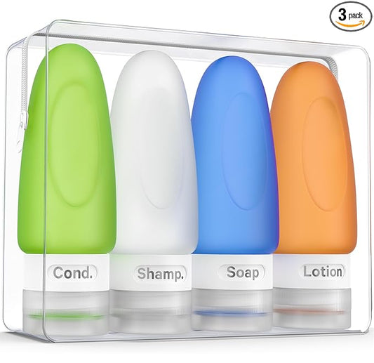 Dot&Dot Leak Proof Travel Bottles - Tubes for Liquid TSA Approved 2oz Silicone Toiletries Travel Shampoo & Conditioner Containers with Labels