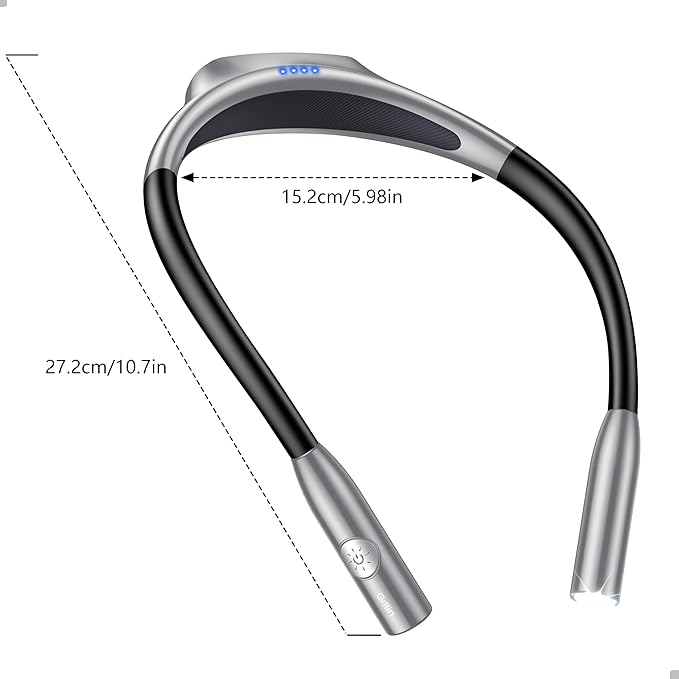 Gritin LED Neck Reading Light,Book Light for Reading in Bed-Eye Caring 3 Colors, Dimmable Brightness, Bendable Arms, 80+Hrs Runtime, Neck Round Design, Lightweight for Crafting, Knitting-Gray