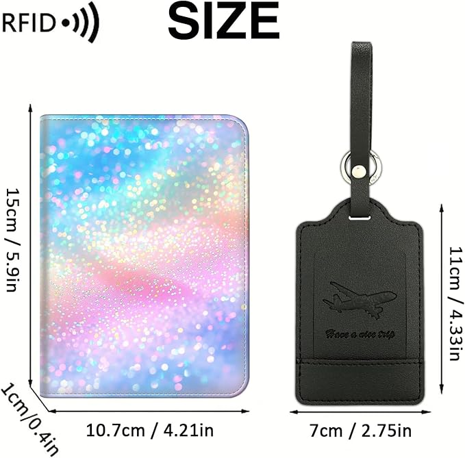 Passport Wallet, Passport Holder with RFID Blocking and Luggage Tag, Waterproof PU Leather Travel Documents Organizer Case, Passport Covers with Card Slot for Women Men,Colorful Glitter Passport Book