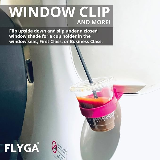 FLYGA Airplane Cup/Phone Holder Travel Accessory (Pink) Must Have Airplane Travel Essential Accessory for Flying Travel Gift Ideas