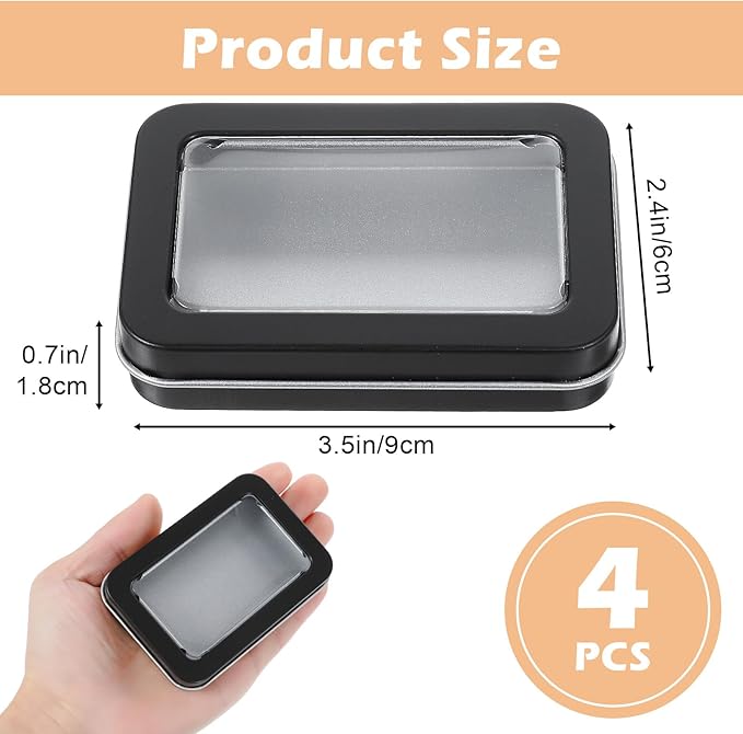 4 Pcs Travel Cotton Swab Holder, Portable Floss Pick Holder, Clear Dustproof Travel Qtips Case with Lid, Metal Cotton Ball Holders for Dental Floss, Hair Ties & Small Items (Black)