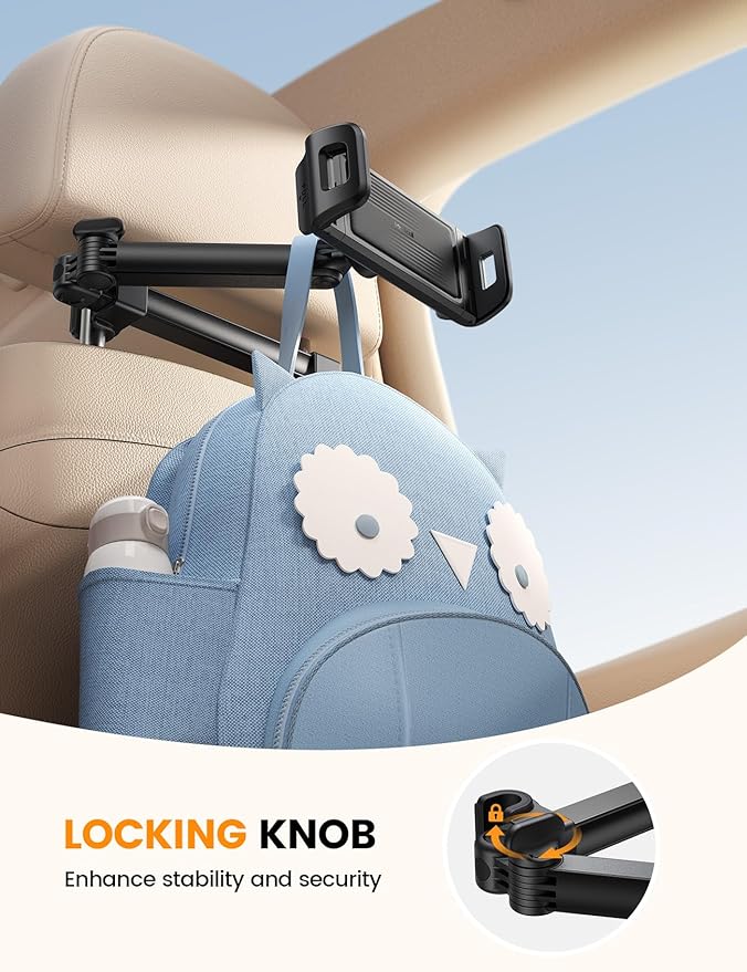 Lamicall Car Headrest Tablet Holder - [Foldable Clip] [Lockable] Tablet Mount for Car Backseat, Car Accessories for Kids, for iPad Pro, Air, Mini, Galaxy Tab, Fire HD, 5.4-13" Tablets