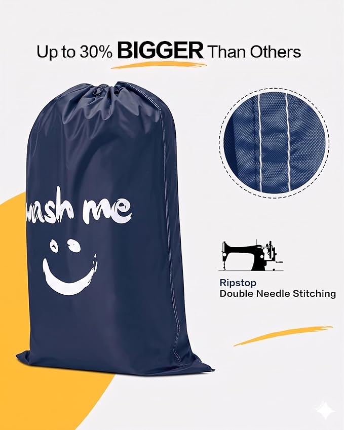HOMEST 2 Pack XL Wash Me Travel Laundry Bag, Dirty Garments Organizer, Large Enough to Hold 4 Loads of Clothes, Easy Fit a Hamper or Clothing Basket, Azure and Blue