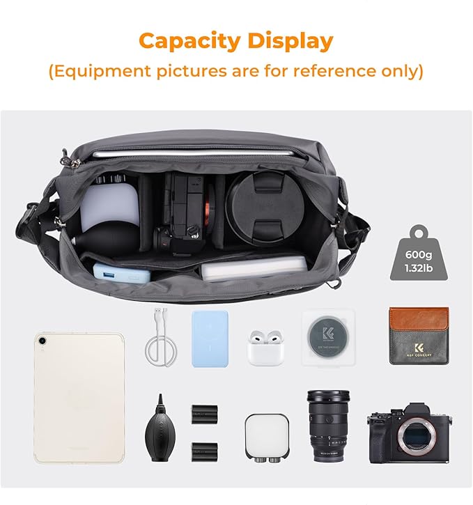 K&F CONCEPT Camera Sling Bag Crossbody Bag Waterproof Camera Shoulder Backpack DSLR/SLR/Mirrorless Camera Case