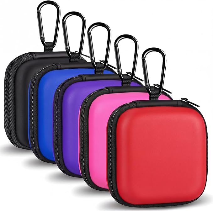 Earbud Case Portable EVA Carrying Case Storage Bag Cell Phone Accessories Organizer with Carabiner for Wired/Wireless Headphones, SD Memory Card, Camera Chips(Square, 5 Pack3)