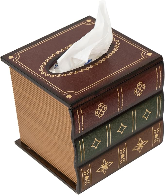 Crafted Classical Retro Wooden Antique Book Tissue Box Cover Tissue Holder Dispenser Paper Cover Case Napkin Holder Home Decor for Bathroom Living Room Office car Kitchen (red Square)