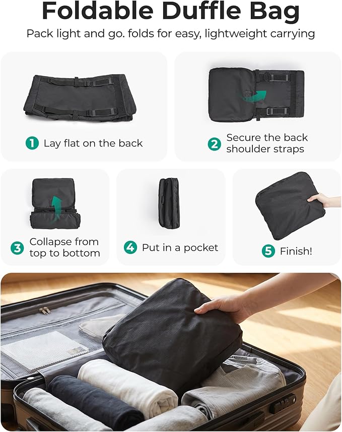 BAGSAMRT 85L Foldable Duffle Bag for Travel, Large Travel Duffel Bag for Men, 4 in 1 Travel Backpack, Carry on Weekender Bag, Black