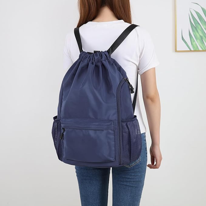 Valleycomfy Waterproof Drawstring Gym Backpack Bag for Men & Women,Sports Gym Bag with Side Pocket Orange