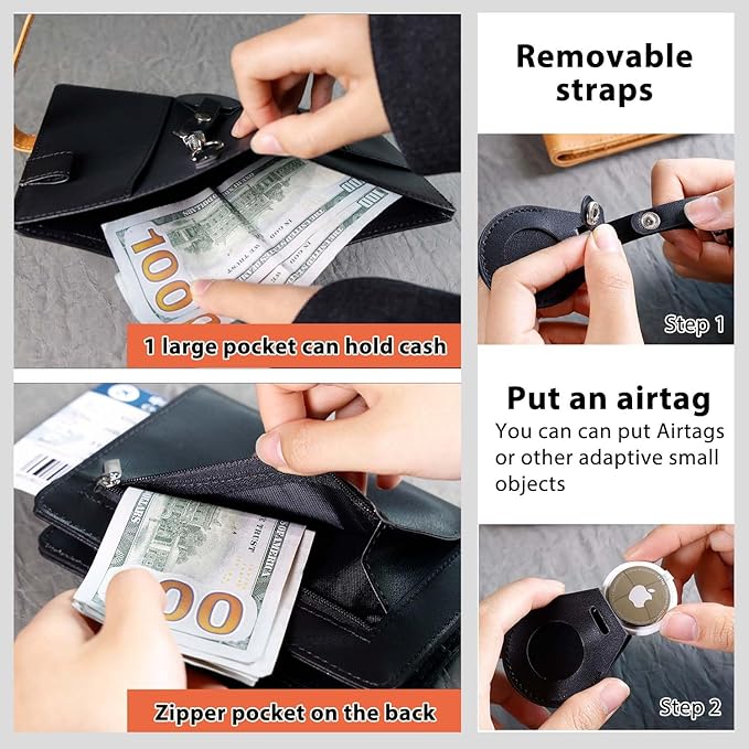 Passport wallets, Mulit-purpose RFID Blocking Passport Holder AirTag Wallet, Travel Wallet（Black）