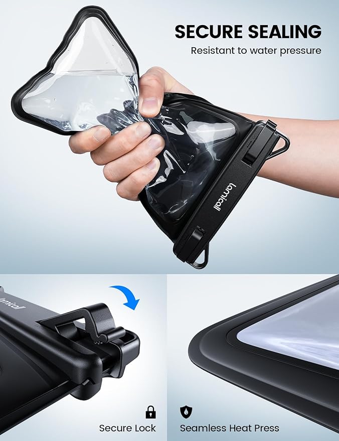 Lamicall Double Pocket Waterproof Phone Pouch - IPX8 Dry Bag - Privacy Storage for Card & Key - Cruise Ship, Beach Essentials for iPhone 17 16 15 14 13 Pro Max, Galaxy S25, for Bulky Cases up to 7.5"