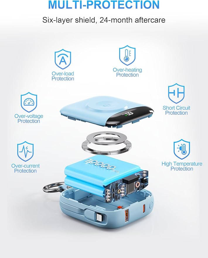 citicr Portable Charger, 10000mAh 22.5W Fast Charging Power Bank with Built-in Cables, Travel Battery Pack with LED Display for iPhone, Portable iWatch Charger for 11/10/9/8/7/6/SE/Ultra Dawn Blue