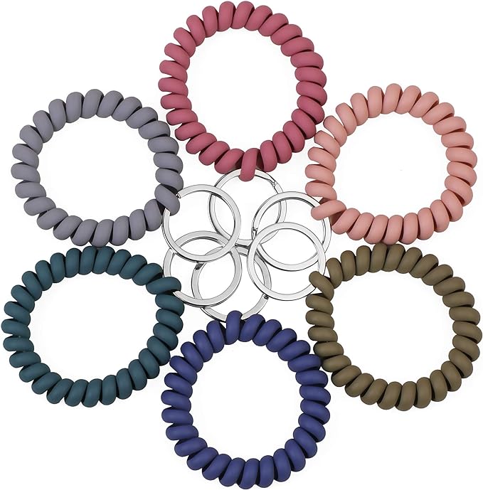LGEGE 6PCS Stretchable Wristband Wristlet Keychain Wrist Key Chain Wristlet,Spring Flexible Spiral Wrist Coil Wrist Key Holder Key Ring for Sauna Gym Pool ID Badge and Outdoor Sports