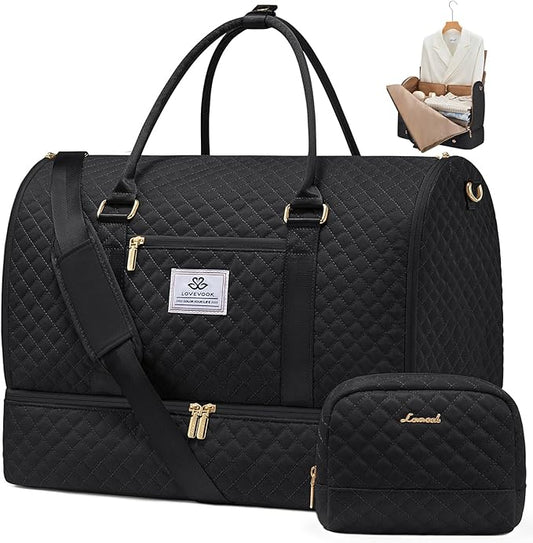 LOVEVOOK Convertible Garment Bag for Travel with Shoe Compartment, Carry On Garment Duffel Bag with Toiletry Bag, 2 in 1 Hanging Suitcase Suit Bag, Weekender Bag for Women Travel, Wedding, Black