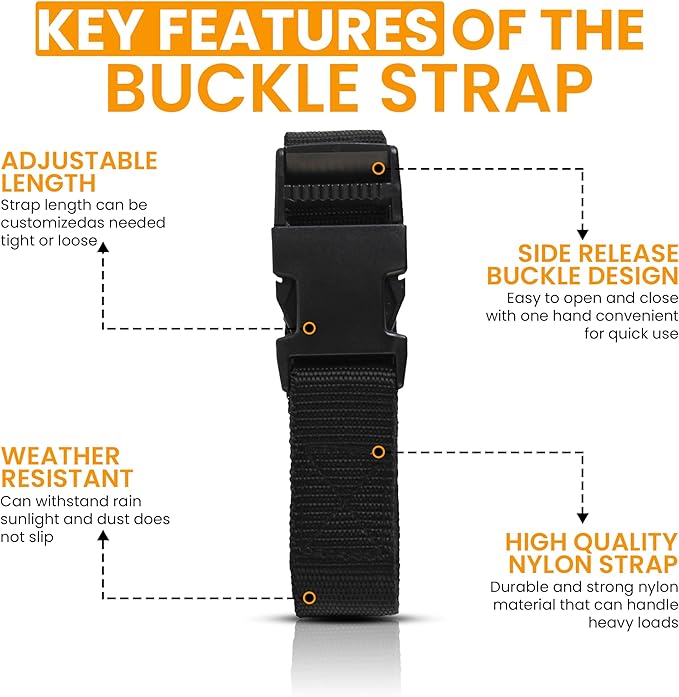 Harrier Hardware Utility Strap with Quick-Release Buckle, Black, 72-Inch, 6-Pack