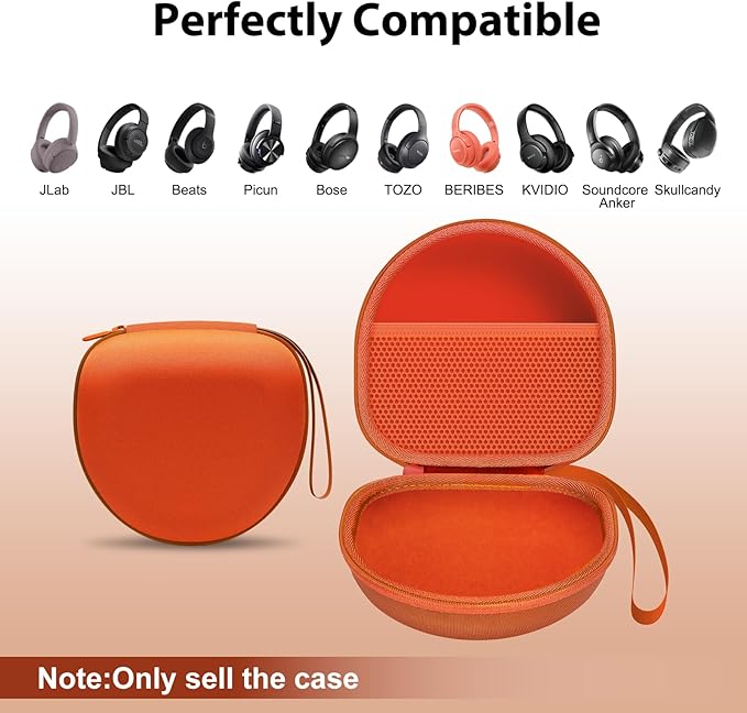 Headphone Headset Case for BERIBES/Skullcandy/Yoto/Beats/JBL/JLab/TOZO//Picun/KVIDIO Noise Cancelling Over-Ear Foldable Headphone (Orange)