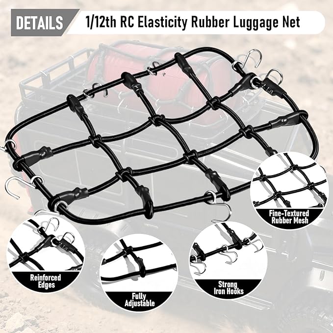 1/12 Elastic Luggage Net with Hooks, RC Scale Decoration Roof Luggage Net for for MN90 MN90K MN99 MN99S MN86K MN86KS MN86 MN86S 1/12 Series Crawler Truck Buggy (Black)