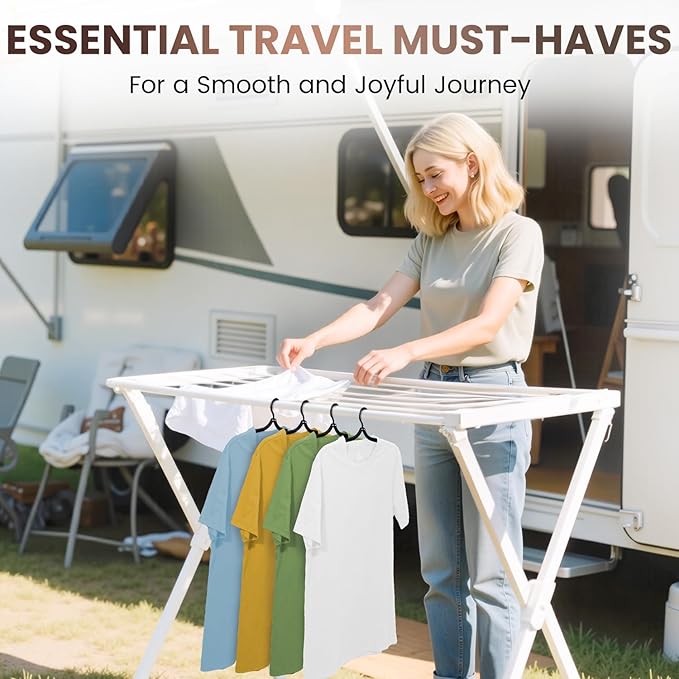 20 Pack Foldable Travel Hangers with 12 Clips - 2026 Cruise Essentials, Portable Collapsible Plastic Hangers-Travel Must Haves for Suitcase, Hotel, RV, Road Trip, Flying, Camping | Black