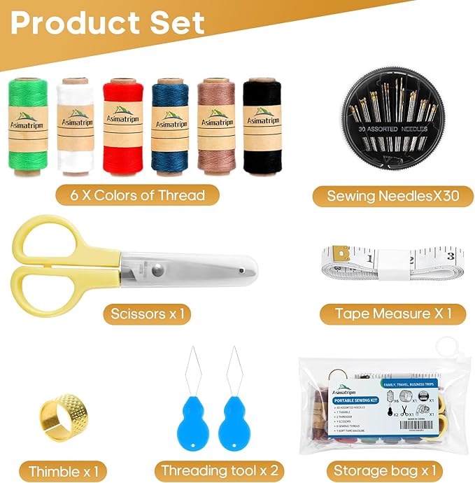 Travel Sewing Kit, Portable Emergency Sewing Repair Kit with Needles,Threads,Scissors,Tape Measure,Thimble & Threaders, Clear Zipper Pouch Sew Kit for Adults, Home,Office,Dorm,Business Trips & Gifts