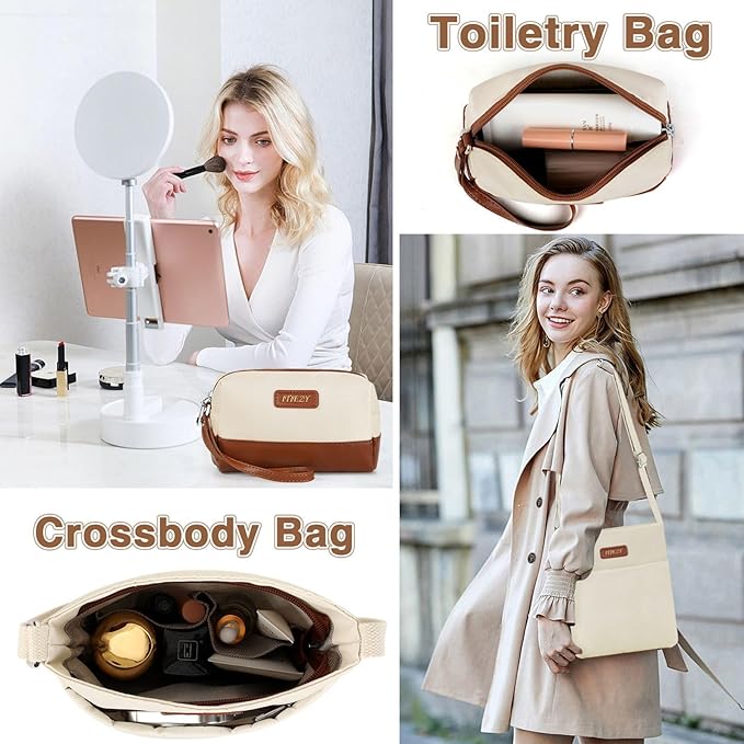 ITIEZY Weekender Overnight Bag for Women - Large Travel Duffel Bag with Shoe Compartment, Gym Duffel Bag Hospital Bag Carry On Tote Bags for Airplanes with Crossbody Bag Toiletry Bag 3Pcs Set