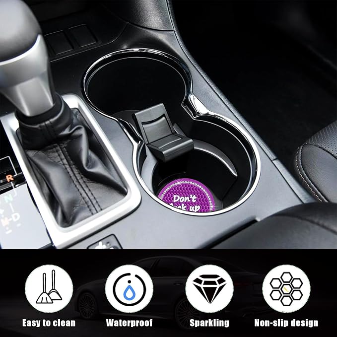 Ziciner 4 Pack Bling Car Cup Holder Coaster, 2.75 Inch Anti-Slip Auto Insert Cup Coaster, Crystal Car Drink Cup Mat Perfect for Women Girls, Universal Interior Decor Accessories (Purple)