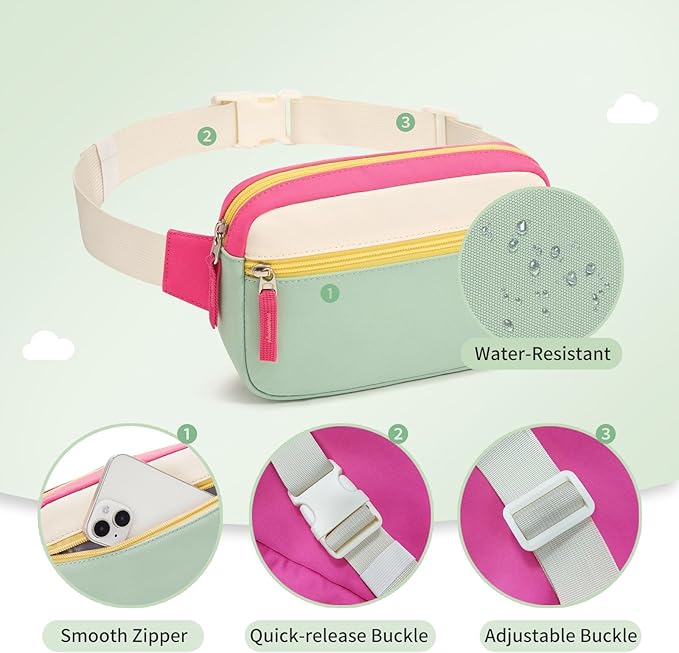 Fanny Pack Birthday Graduation Gifts for 7 8 9 10 11 12 13 Year Old Teen Girls Her Kids, Preppy Cute Trendy Stuff Colorblock Crossbody Bag Adjustable Belt Bags for Travel Essentials