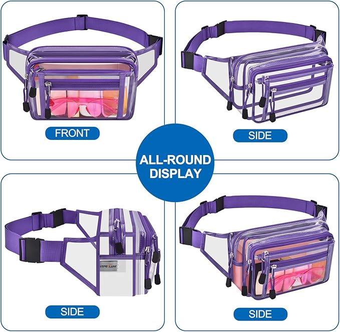 Clear Bag Stadium Approved Clear Fanny Pack for Women for Work,Multi-purpose Waist Bag for Travel & Sporting Event