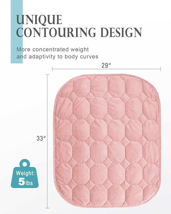 Cottonblue Weighted Lap Blanket Pad 5 lbs 29" x 33", Cozy Luxury Crystal Velvet Weighted Blanket for Adults Teens, Small Weighted Blanket Throw All Season for Travel Relaxation Sleeping, Dull Pink
