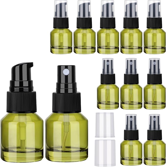 Segbeauty 12pcs 0.5oz Glass Liquid Travel Containers of 6pcs Lotion Pump Bottle Dispenser, 6pcs Empty Spray Bottle, 15ml Refillable Mini Travel Bottles for Cosmetics, Small Pump Container for Liquids