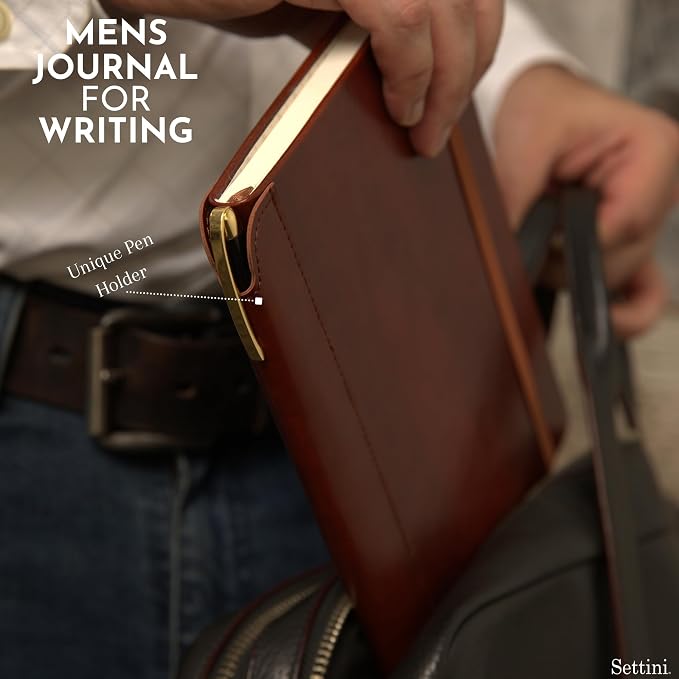 SETTINI® Lined Journal - Compass Journal for Writing Gift Set - Hardcover Vegan Leather, Includes Luxury Pen in a Unique Pen Holder, 192 Pages, A5, Fathers Day Gift, Journal for Men & Women