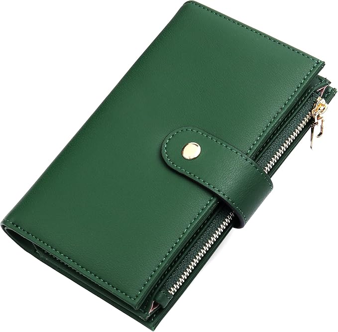 yiijay Womens Wallet RFID Blocking Leather Trifold Clutch Wallet Credit Card Holder Ladies Travel Wallet Purse with Pen Holder