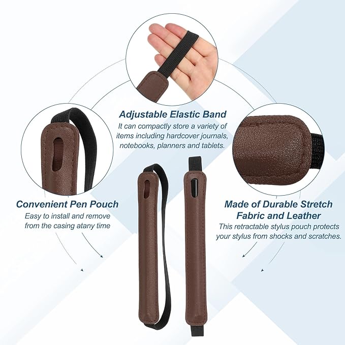 PATIKIL Stylus Holder for Tablet, Universal Pen Sleeve Retractable Stylus Pen Holder Elastic Pencil Pocket Case Protective Pouch for Tablet Case Notebook, Brown