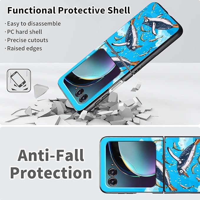 for Motorola Moto Razr 2024 Case,Moto Razr 50 Phone Case Cute Slim Hard PC Ultra-Thin Anti-Scratches Shockproof Protective Cover,Cartoon Penguin